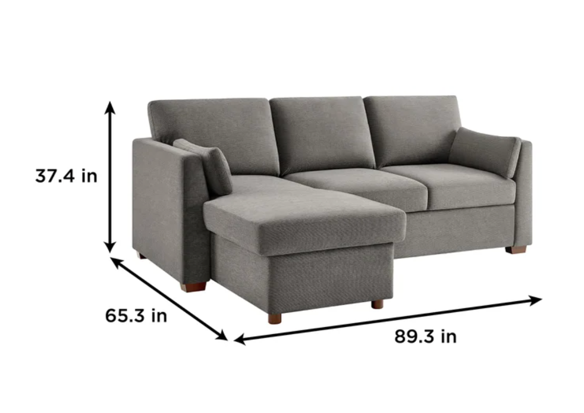 Coddle Luke GRAY Sleeper Sofa with Reversible Chaise and Storage