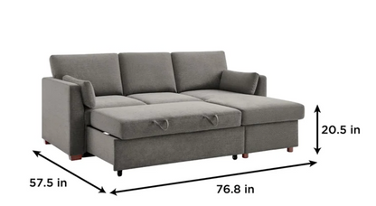 Coddle Luke GRAY Sleeper Sofa with Reversible Chaise and Storage