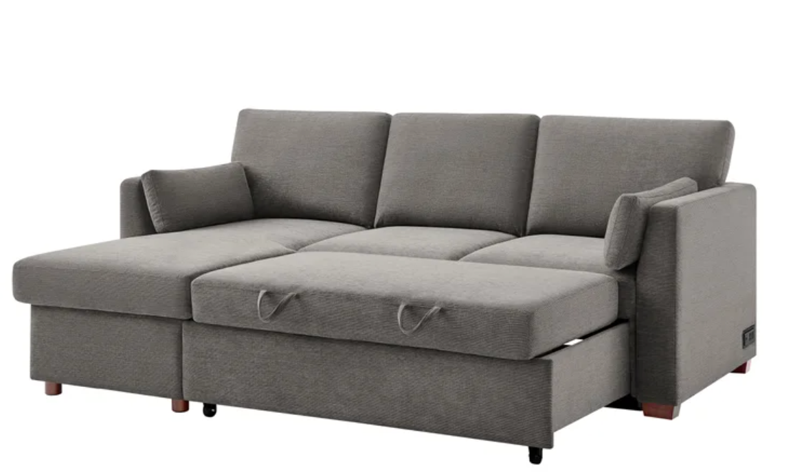 Coddle Luke GRAY Sleeper Sofa with Reversible Chaise and Storage