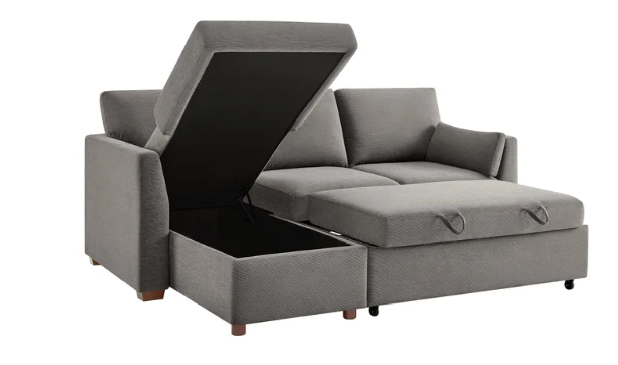 Coddle Luke GRAY Sleeper Sofa with Reversible Chaise and Storage