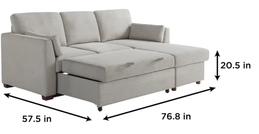 Coddle Luke BEIGE Sleeper Sofa with Reversible Chaise and Storage