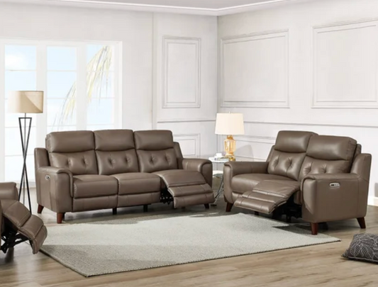 Malibu Leather Power Reclining Set with Power Headrests – Sofa & Loveseat