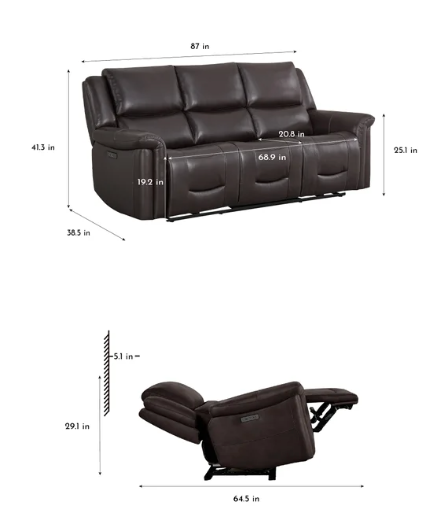 Alba Leather Power Reclining Sofa with Power Headrests