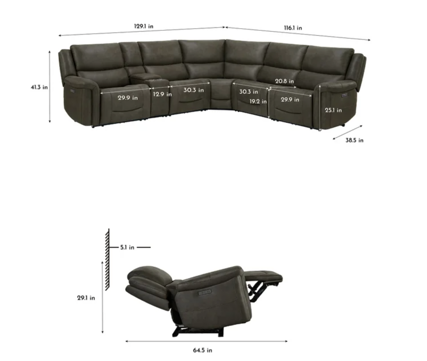 Carlin Fabric Power Reclining Sectional with Power Headrests