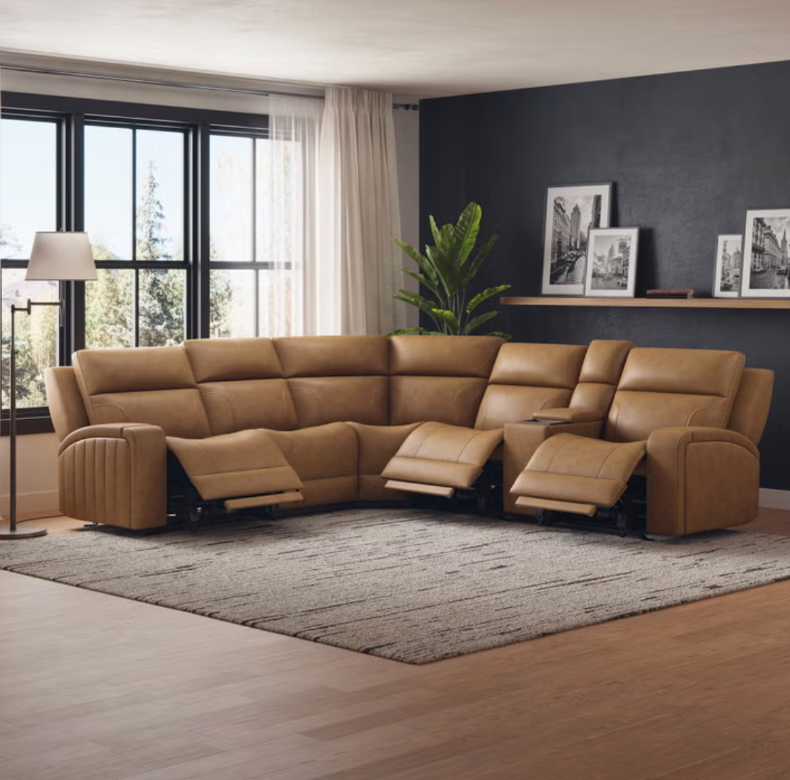 Barcalounger Rowan Leather Power Reclining Sectional with Power Headrests