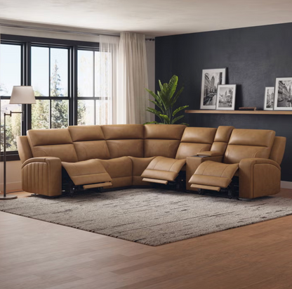 Barcalounger Rowan Leather Power Reclining Sectional with Power Headrests