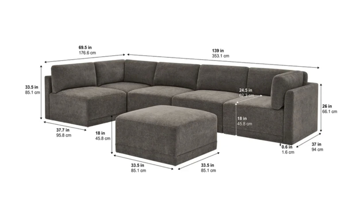 Thomasville Fallon Modular Sectional Gray with Ottoman