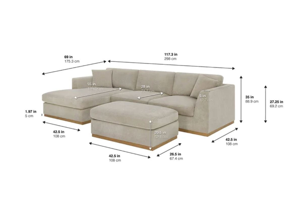 Henredon Caley Reversible Sofa Chaise with Ottoman