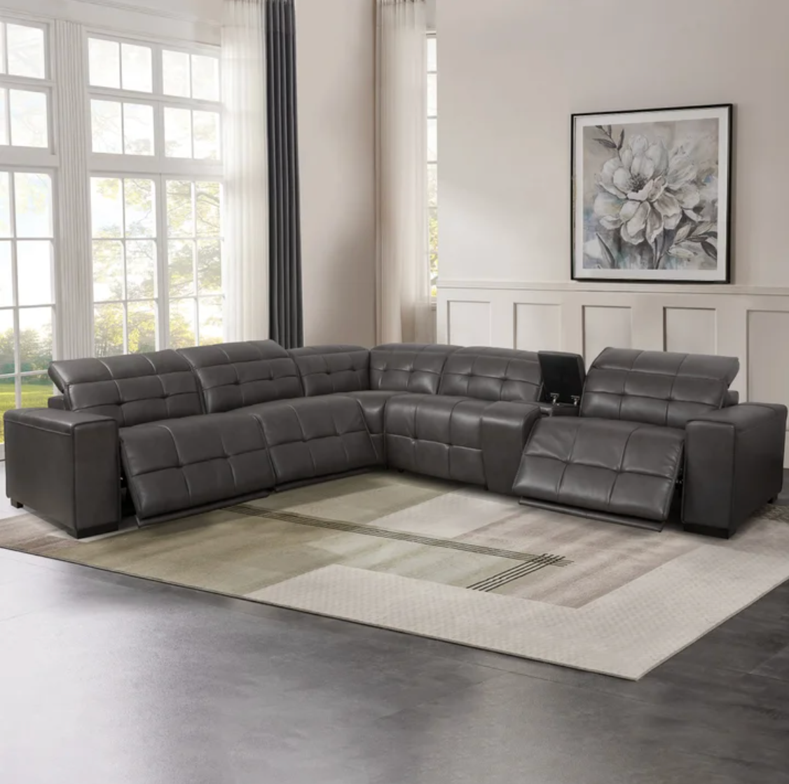 Ivy 6-piece Leather Power Reclining Sectional with Power Headrests