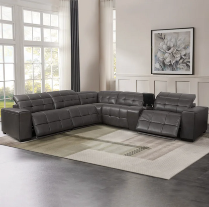 Ivy 6-piece Leather Power Reclining Sectional with Power Headrests