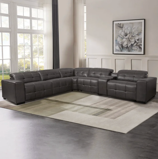 Ivy 6-piece Leather Power Reclining Sectional with Power Headrests
