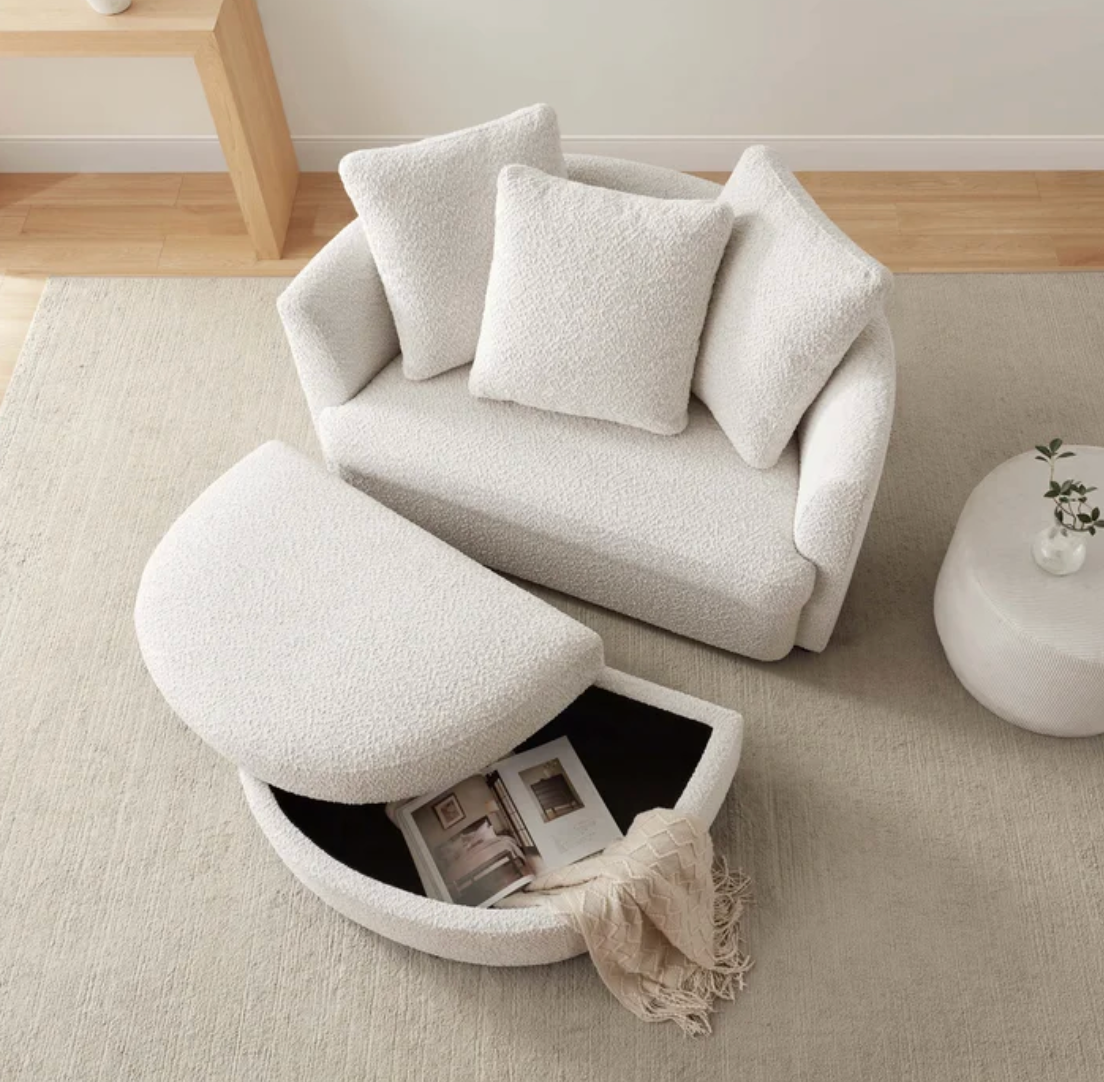 Holley Oversized Fabric Accent Chair with Storage Ottoman