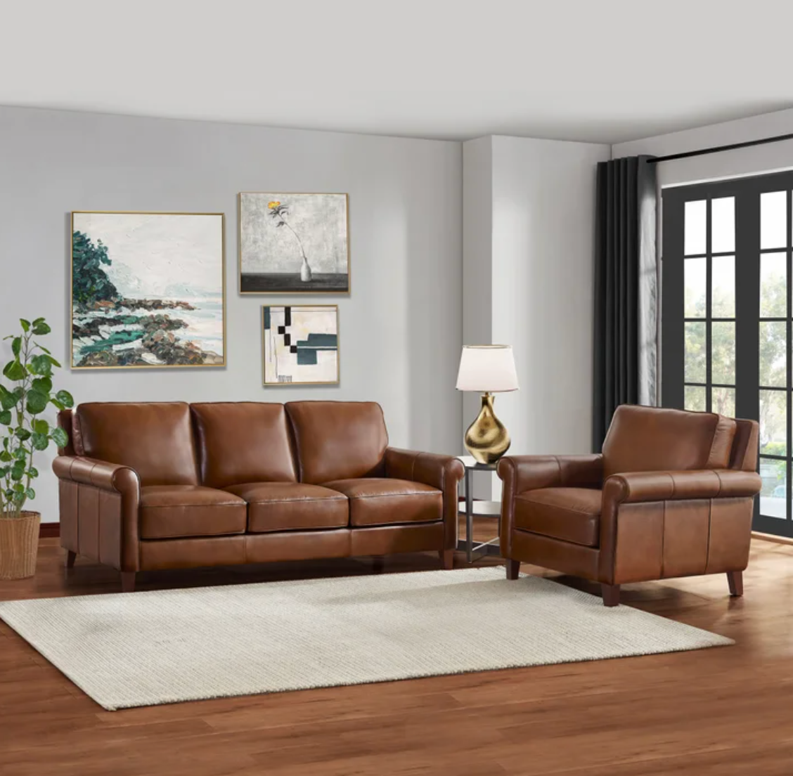 Larsen 2-piece Top Grain Leather Set - Sofa, Chair