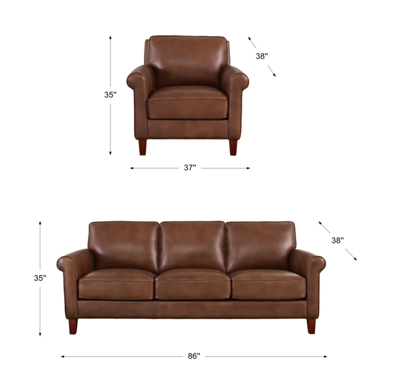 Larsen 2-piece Top Grain Leather Set - Sofa, Chair