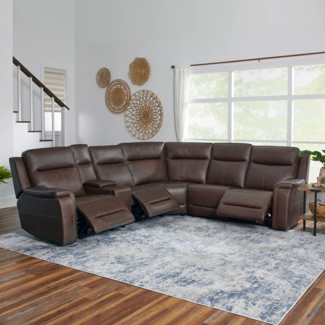 Flexsteel Griffin Italian Leather Zero Gravity Reclining Sectional with Power Headrests