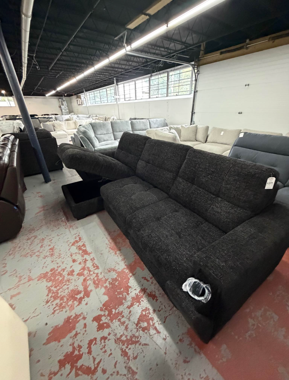 Slider Bob Black Power Sliding Right Arm Facing Storage Chaise Sectional