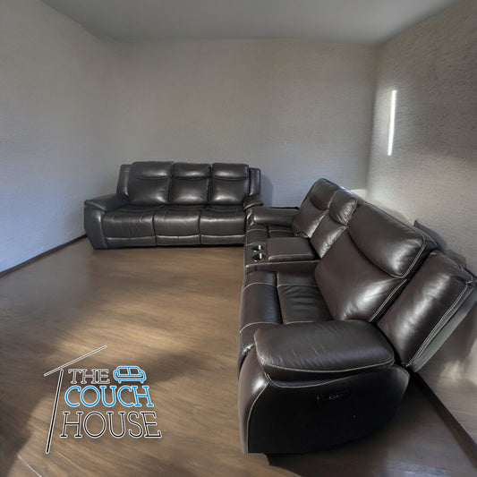 Ridgewin Leather Power Reclining Sofa & Loveseat Set
