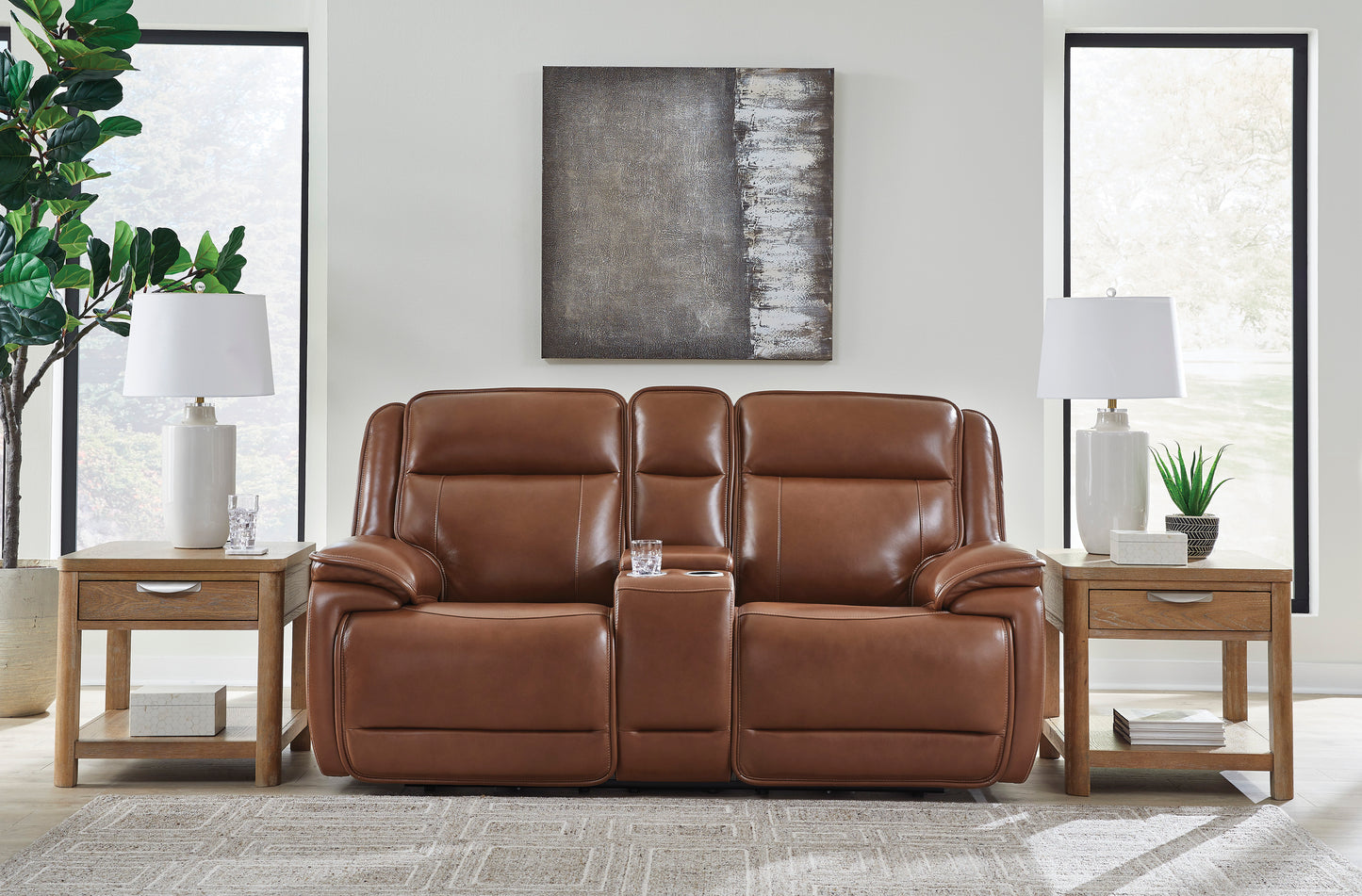 Healy Pier Dual Power Leather Reclining Sofa and Loveseat