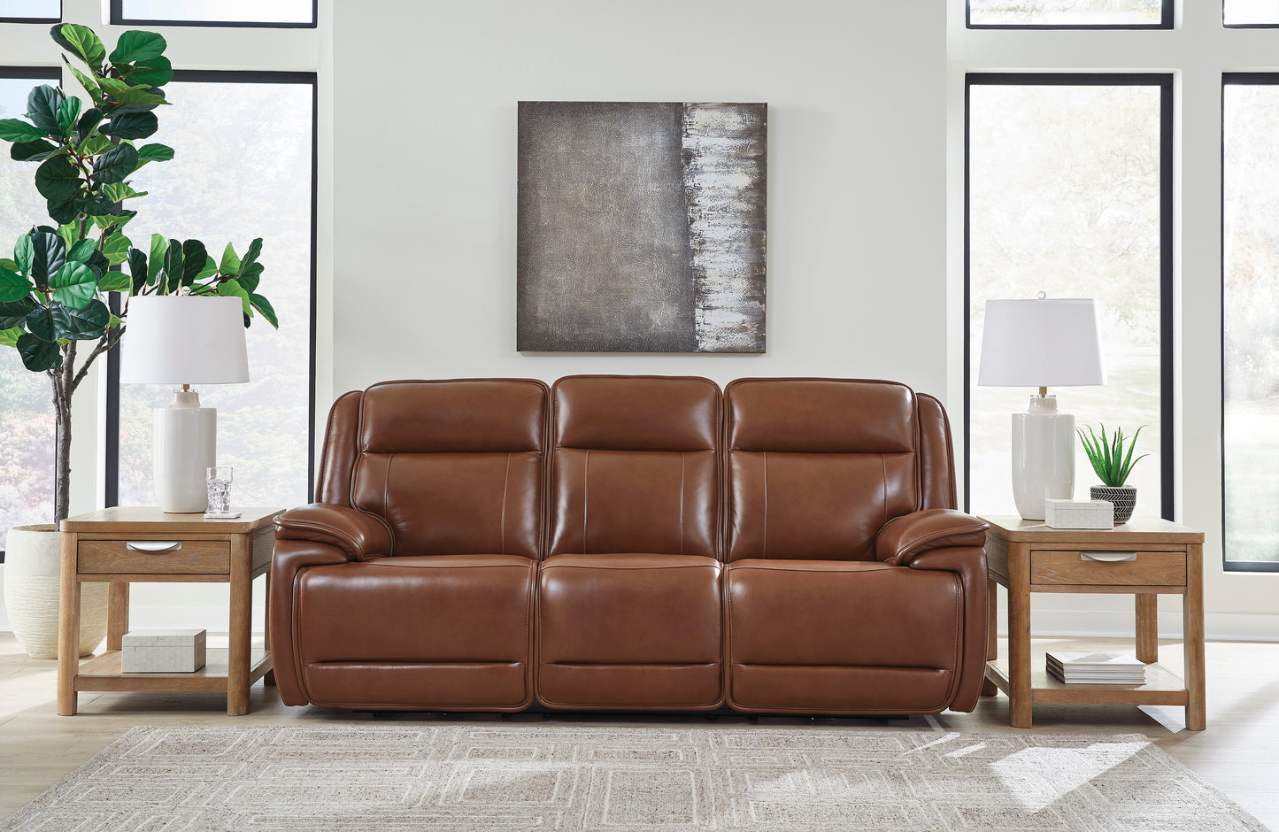 Healy Pier Dual Power Leather Reclining Sofa and Loveseat