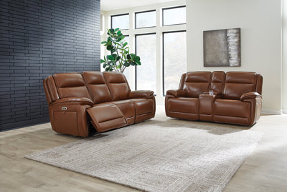 Healy Pier Dual Power Leather Reclining Sofa and Loveseat