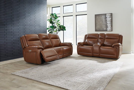 Healy Pier Dual Power Leather Reclining Sofa and Loveseat