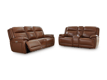 Healy Pier Dual Power Leather Reclining Sofa and Loveseat