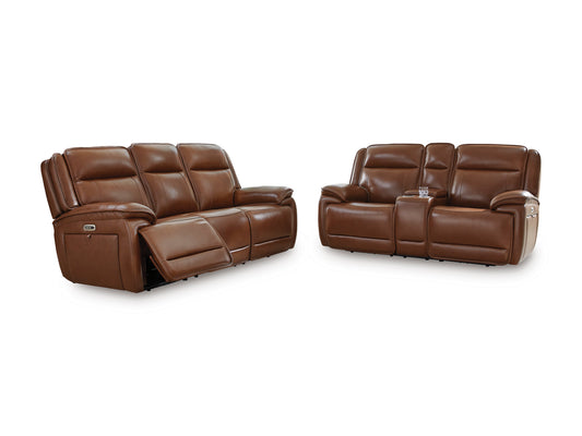Healy Pier Dual Power Leather Reclining Sofa and Loveseat