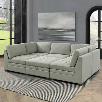 Thomasville Tisdale Boucle 6-pc Modular Sectional with Storage Ottoman - Gray