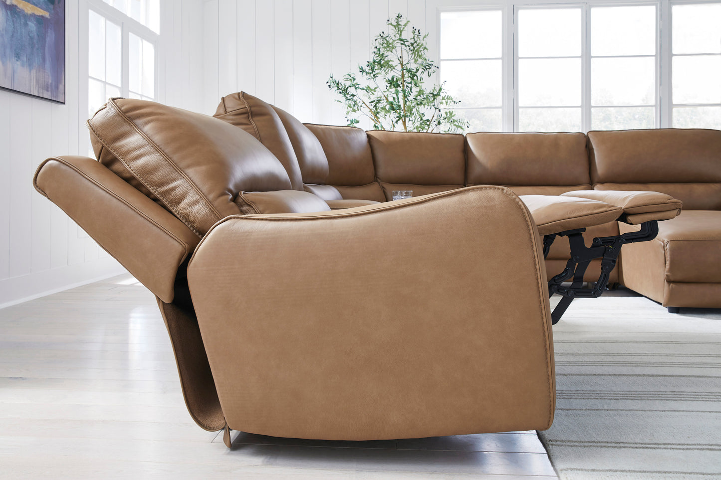 Silverbrooke 6-Piece Leather Dual Power Reclining Modular Sectional with Console