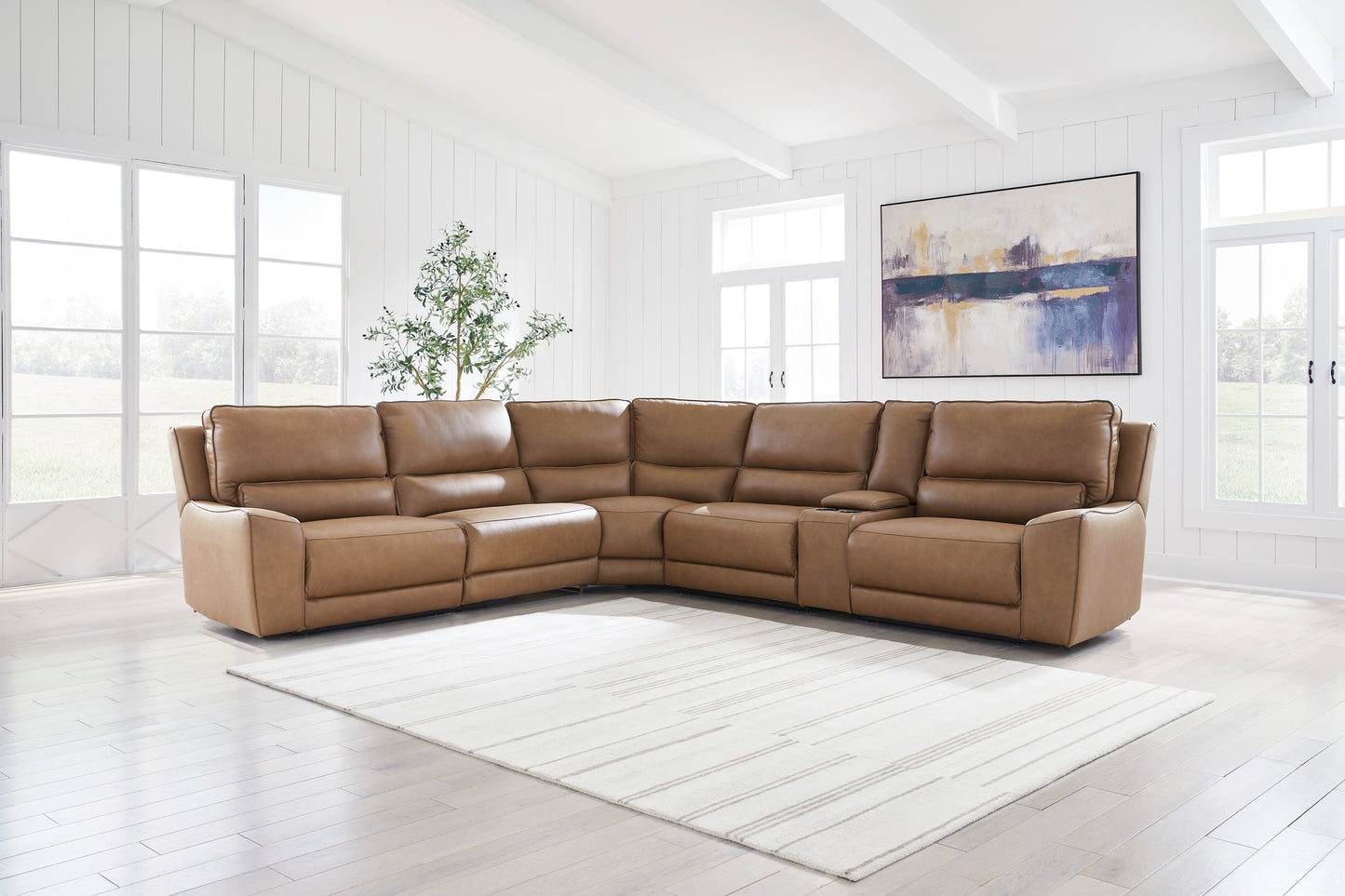 Silverbrooke 6-Piece Leather Dual Power Reclining Modular Sectional with Console