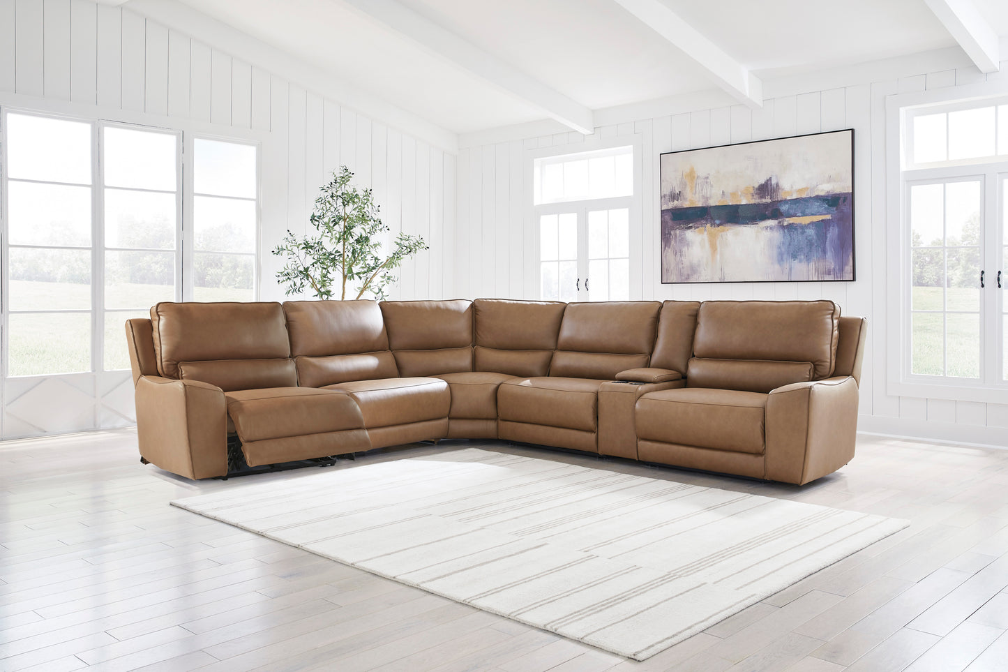 Silverbrooke 6-Piece Leather Dual Power Reclining Modular Sectional with Console
