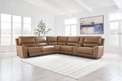 Silverbrooke 6-Piece Leather Dual Power Reclining Modular Sectional with Console
