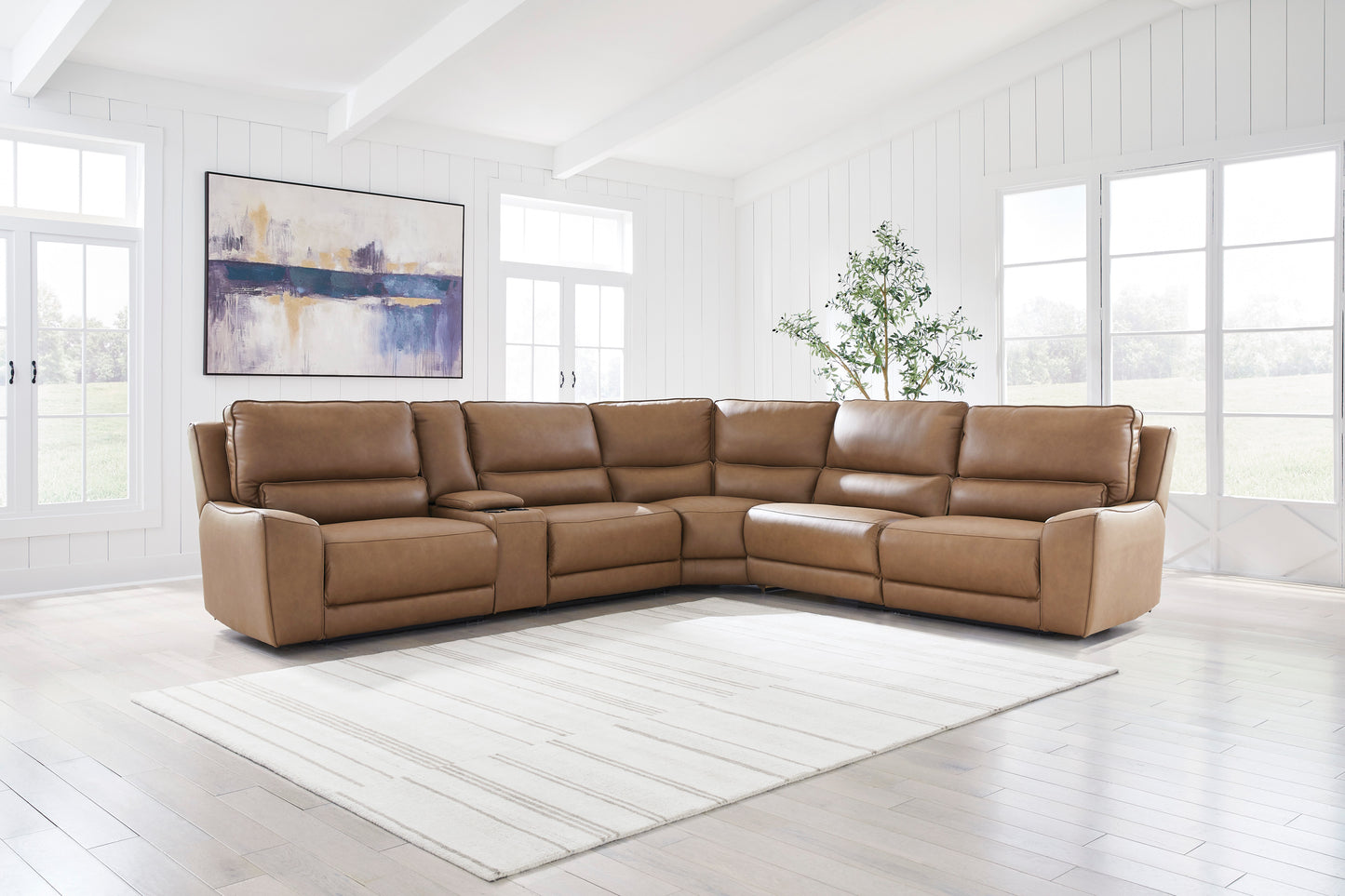Silverbrooke 6-Piece Leather Dual Power Reclining Modular Sectional with Console